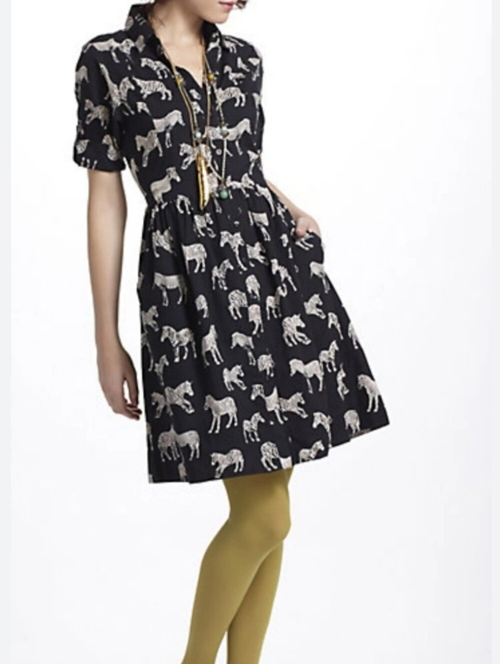 Anthropologie Porridge Zebra Novelty Print Button Front Dress